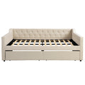 Full Size Upholstered Tufted Daybed With 2 Drawers, Beige Box Spring Not Required Full Beige Wood Daybeds Velvet Upholstered