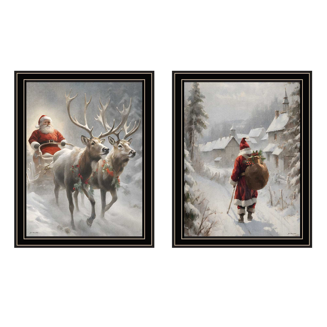 2 Piece Vignette On The Eve Of Christmas Black Framed Wall Art For Living Room, Holiday Wall Art Print For Home Decor, Bedroom Wall Art By Jo Moulton Multicolor Wood Paper