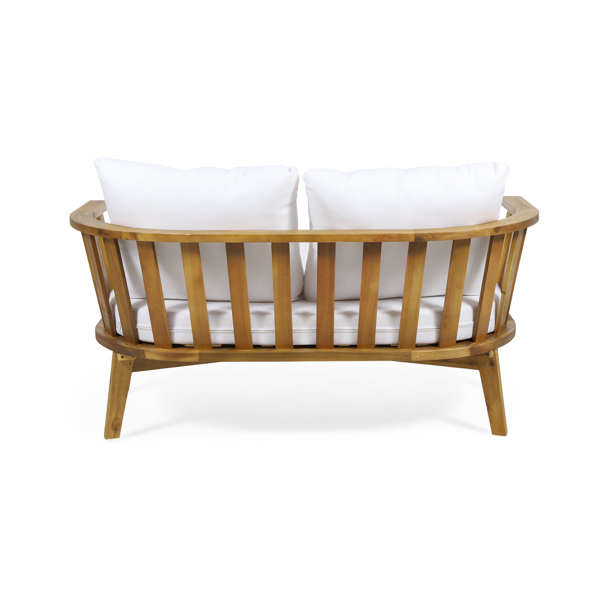 Outdoor Wooden Loveseat With Cushions White Teak 55.50" W X 27.00" D X 25.50" H Yes Teak Foam Acacia Wood