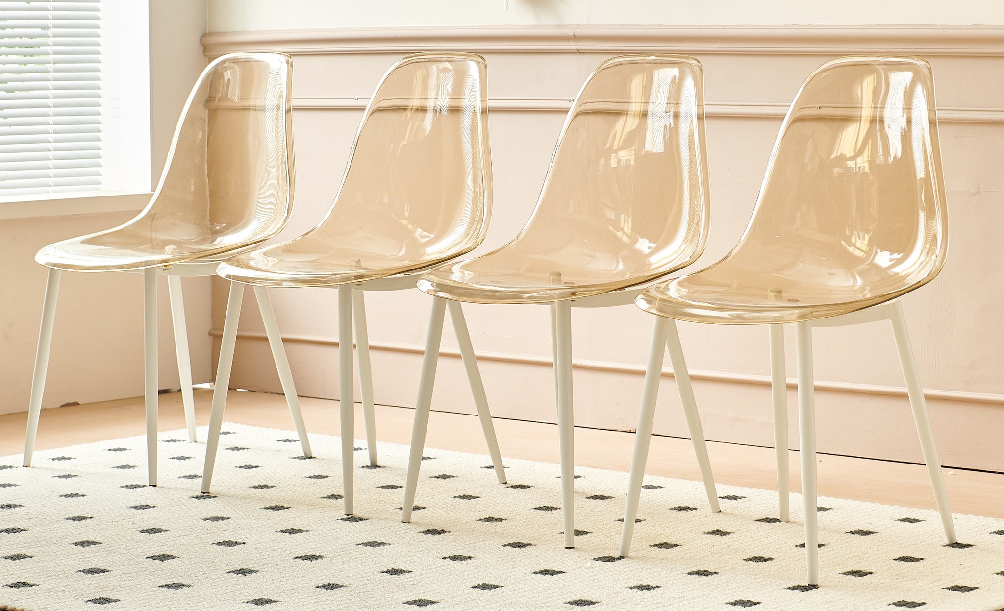 Dining Chair,Set Of 4,Metal Leg,Plastic Seat,Transparent Yellow Yellow White Iron Plastic