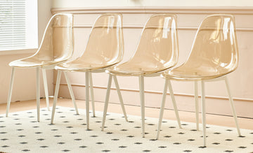 Dining Chair,Set Of 4,Metal Leg,Plastic Seat,Transparent Yellow Yellow White Iron Plastic