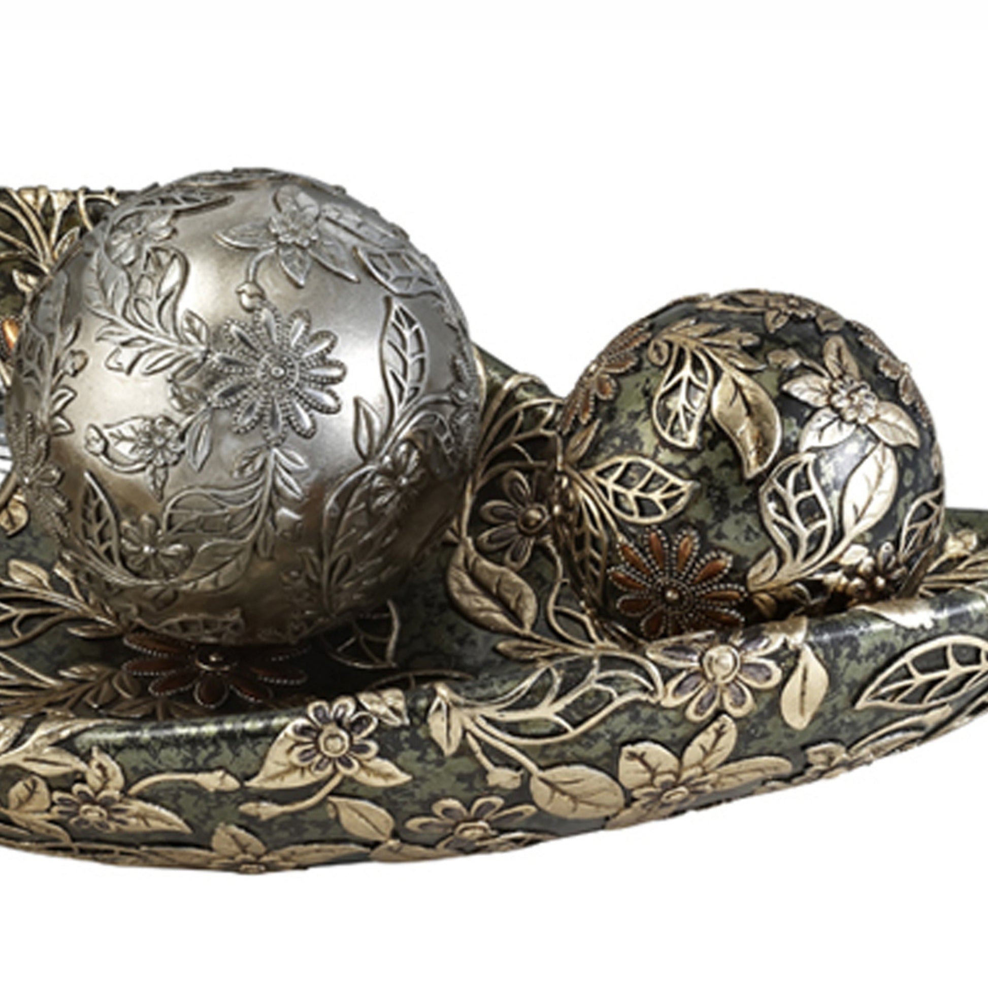 8.25 Long Inch Chrysanthemum Resin Fruit Bowl W Spheres Multicolor Polyresin