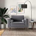 Amber Grey Velvet Lounge Chair Brown,Gray Brown Mid Century Modern Foam Solid Wood,Velvet