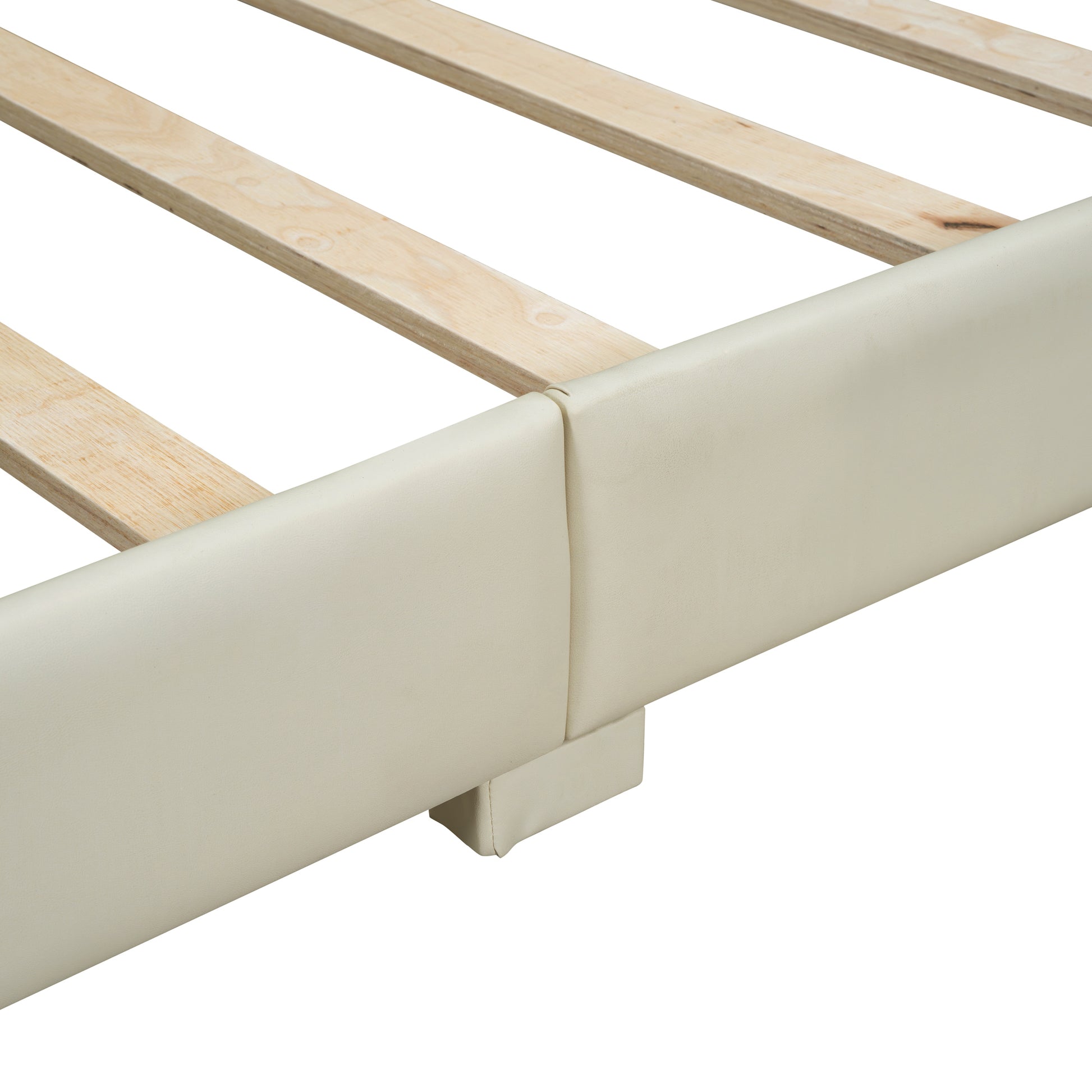 Queen Size & Twin Xl Size Upholstered Platform Bed, Mother & Child Bed, Pu Leather, Beige Beige Pu Leather