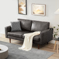 65'' Faux Leather Sofas For Living Room, Black Couch Loveseat Small Spaces Bedroom With Solid Wooden Frame And Padded Cushion, Mid Century Modern Decor Beautiful Seats Furniture, Black Brown Wood Bedroom Heavy Duty Oak 2 Seat Antique Black Faux Leather