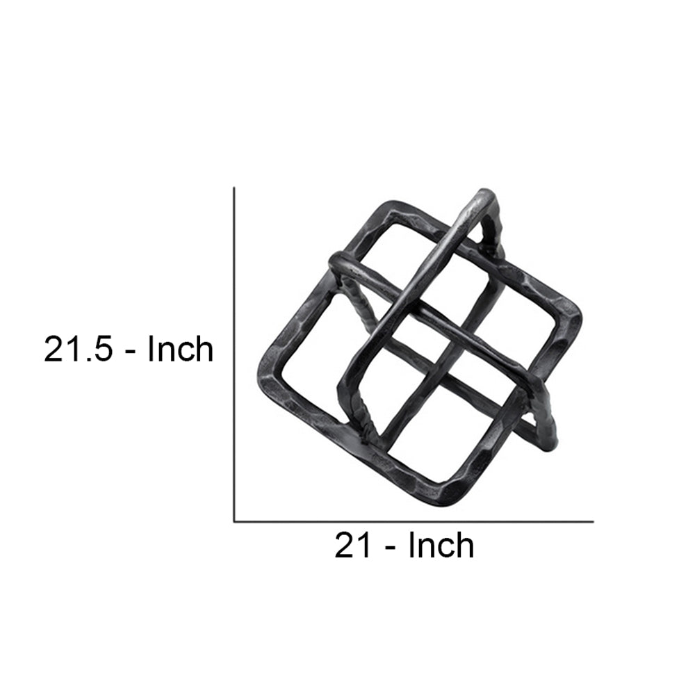 10 Inch Metal Accent Decor With Square Inters, Gray Gray Metal