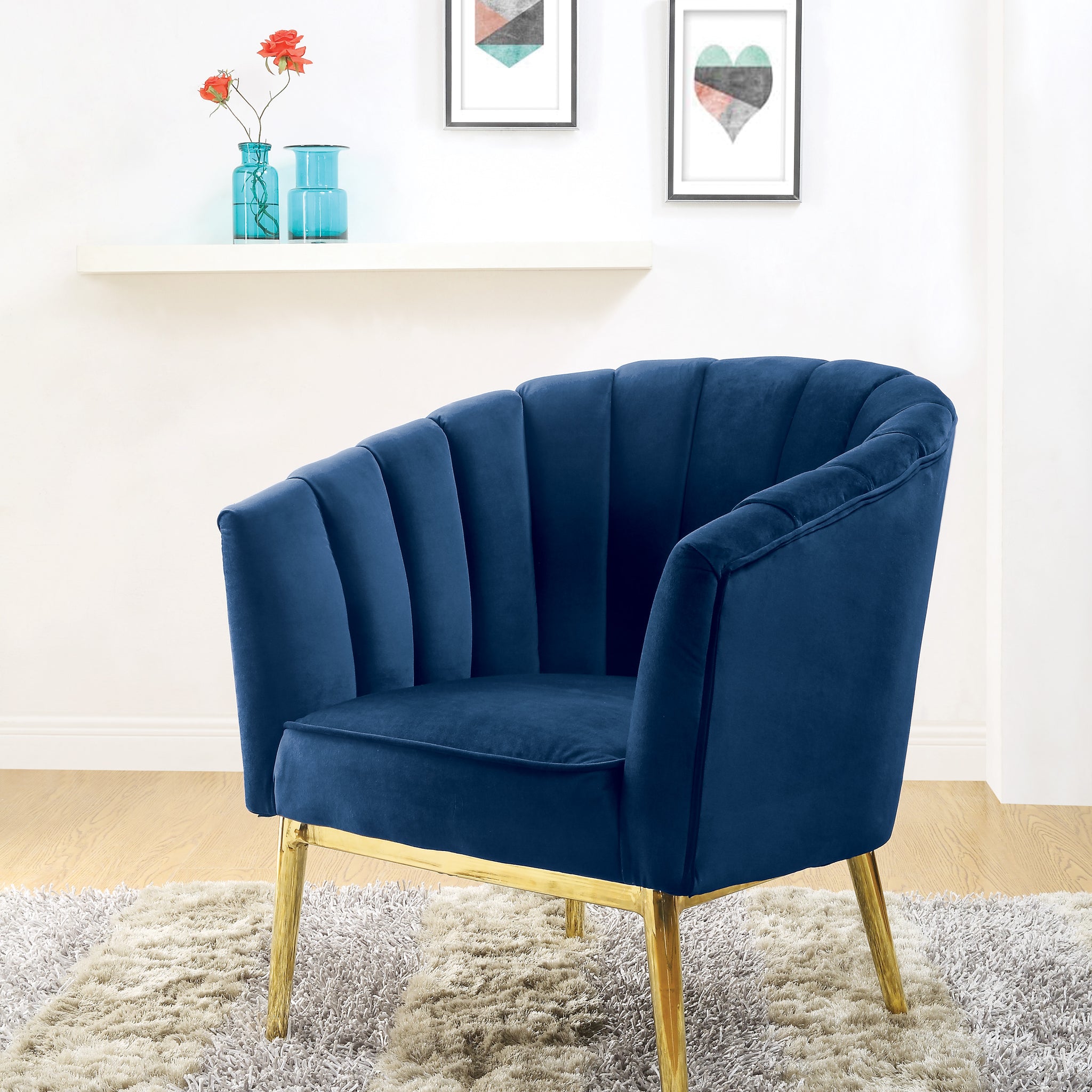 Midnight Blue And Gold Tufted Accent Chair Blue Gold Primary Living Space Wood Fabric