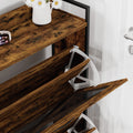 A Shoe Cabinet With 2 Flip Top Drawers, An Entryway Shoe Cabinet, A Narrow Standalone Shoe Rack Cabinet With Metal Legs, Rustic Brown,31.5'' W X 8.5'' D X 39.5'' H. Rustic Brown Particle Board