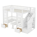 Twin Over Twin Bunk Bed With Changeable Table, Bunk Bed Turn Into Upper Bed And Down Desk White Twin White Solid Wood