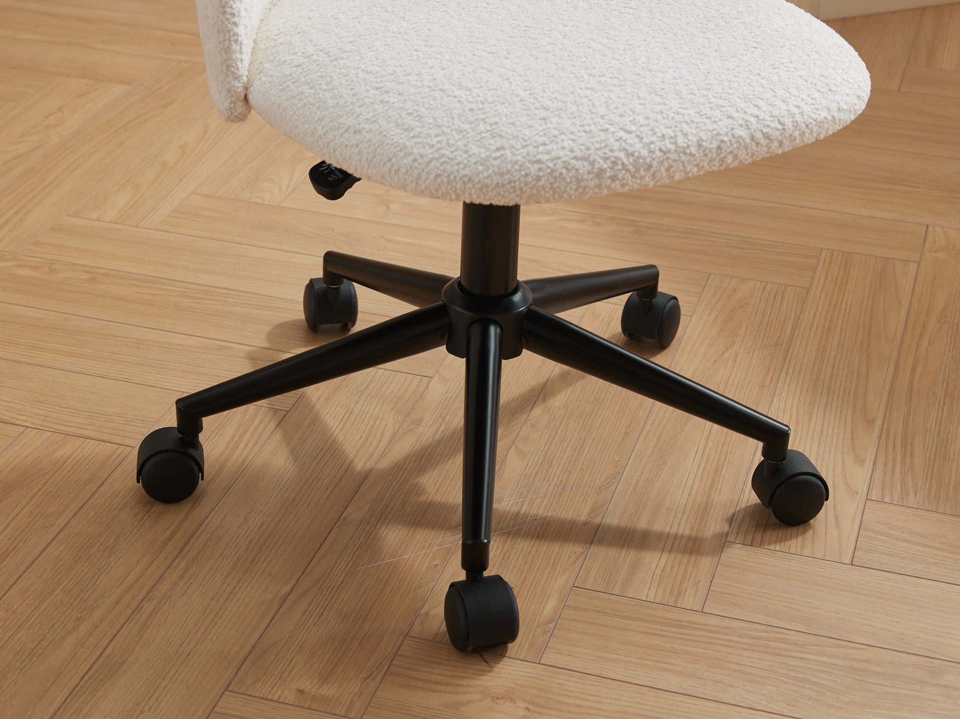 White Boucle Office Chair Desk Chair, Mid Back Adjustable Swivel Computer Chair With Black Legsmodern Upholstered Desk Chair With Wheels White Black Foam Polyester Blend