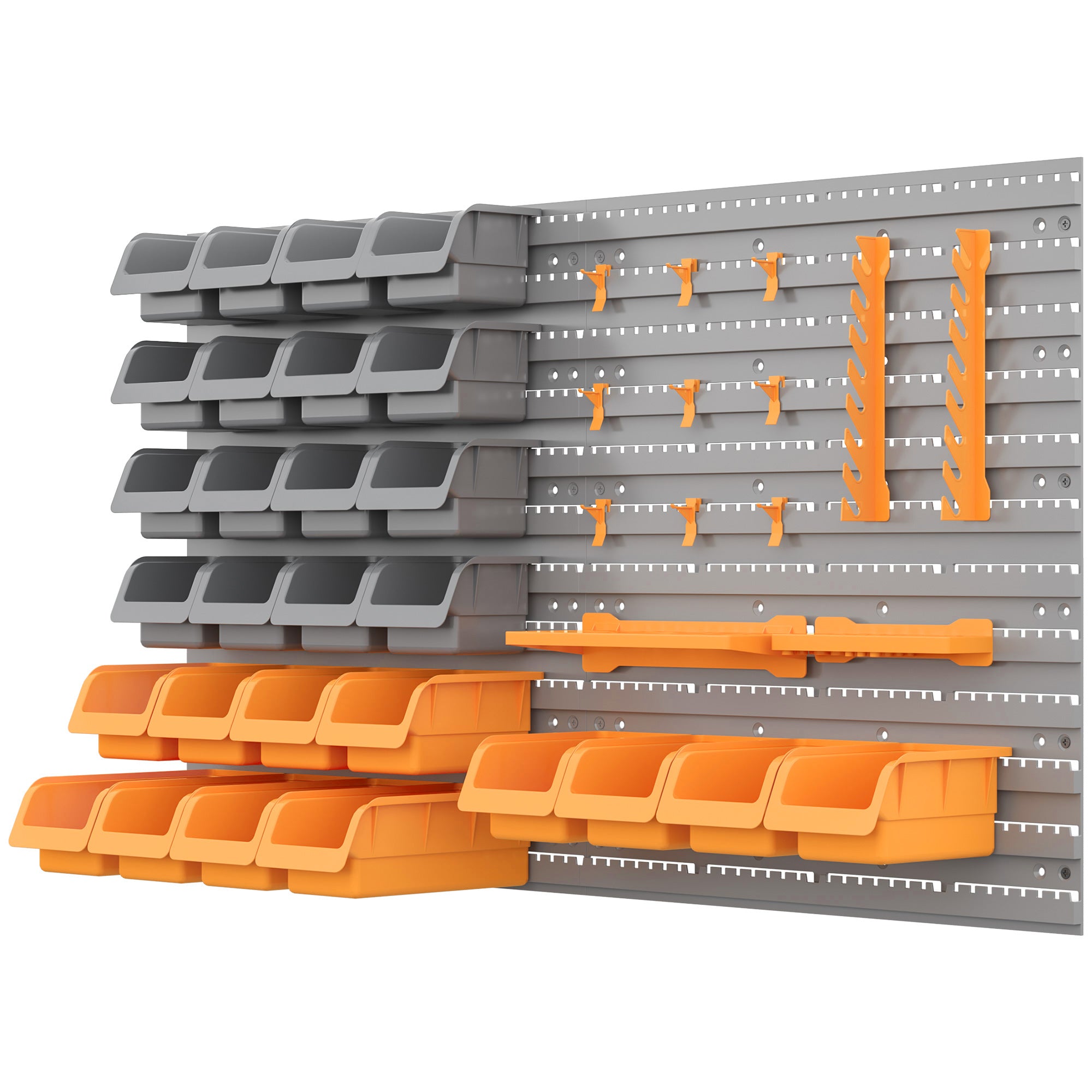 Durhand 44 Piece Wall Mounted Pegboard Tool Organizer Rack Kit With Various Sized Storage Bins, Pegboard, & Hooks, Orange Orange Plastic