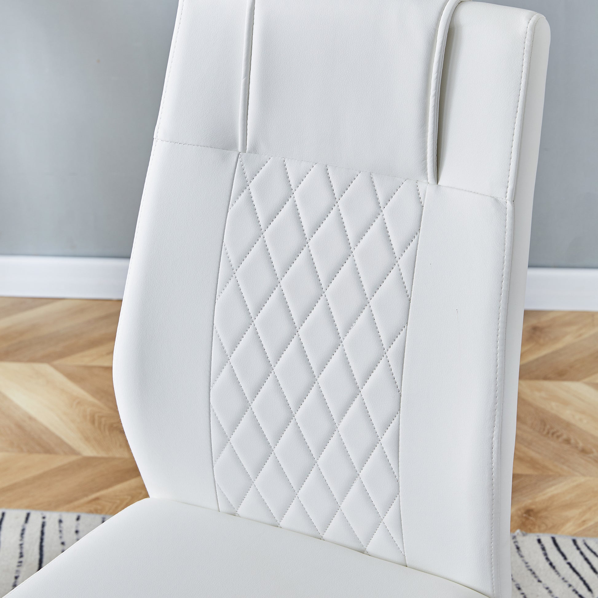 Table And Chair Set.Large Minimalist Rectangular Glass Dining Table For 6 8 With 0.39" Tempered Glass Tabletop And Silver Chrome Metal Legs.Paried With Comfortable Chairs With Pu Seats And Metal Legs. Silver Seats 8 Glass Metal