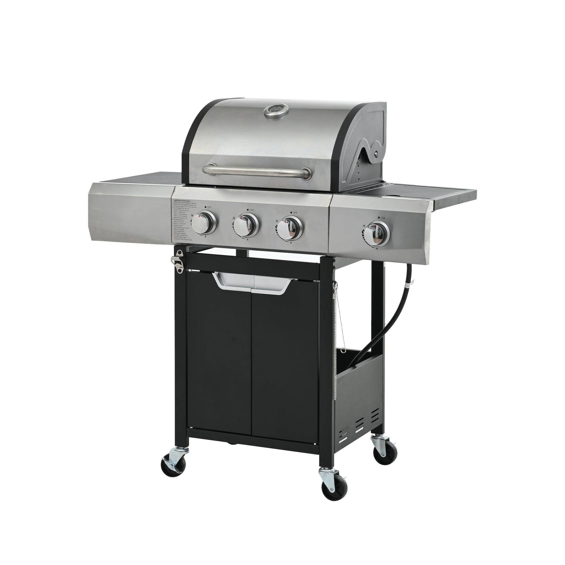 Propane Grill 3 Burner Barbecue Grill Stainless Steel Gas Grill With Side Burner And Cover For Outdoor Bbq, Camping Silver Garden & Outdoor Stainless Steel
