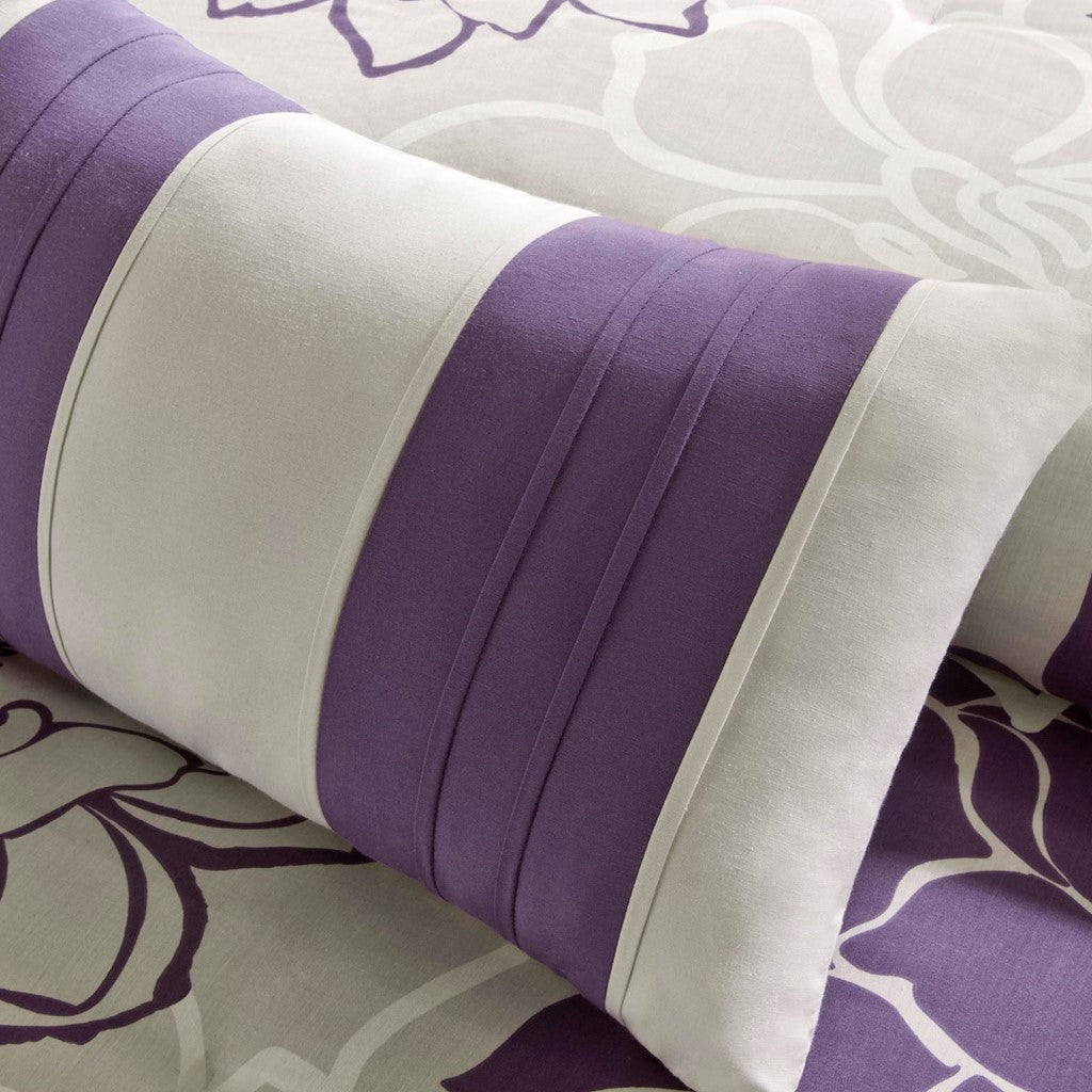 Printed Cotton Sateen Comforter Set Taupe Grey Purple Queen Queen Purple Cotton