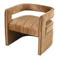 Modern Velvet Accent Chair With Ribbed Detail, Luxury Curved Fully Upholstered Accent Chair, Brown No Assembly Needed Brown Velvet
