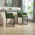 Coolmore Counter Height Bar Stools Set Of 2, Modern Barrel Bar Stool With Backrest And Arms, Black Metal Frames, Upholstered Bar Stools For Kitchen Island, Pub, Club Green Foam Chenille