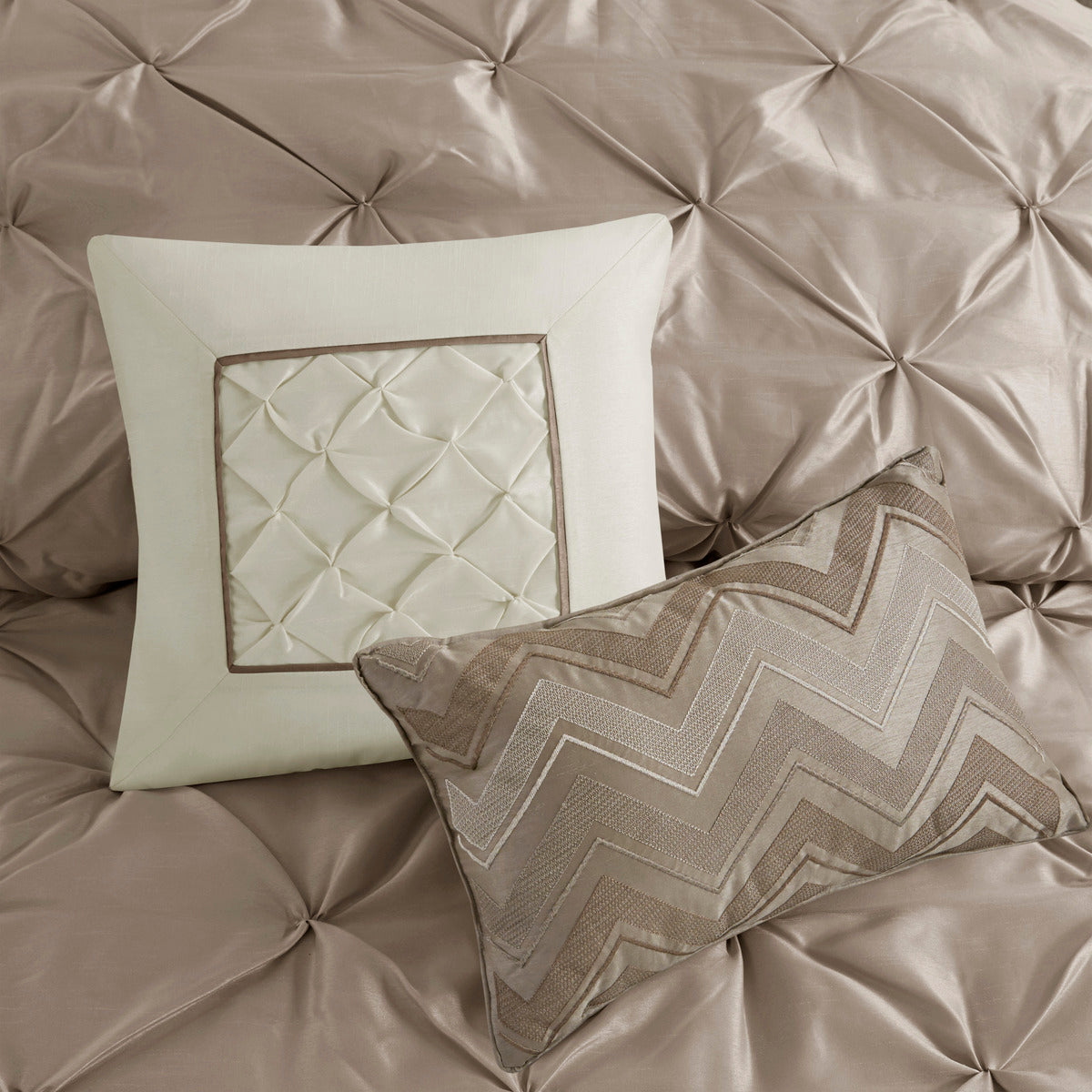 7 Piece Tufted Comforter Set Taupe Cal King California King Taupe Polyester