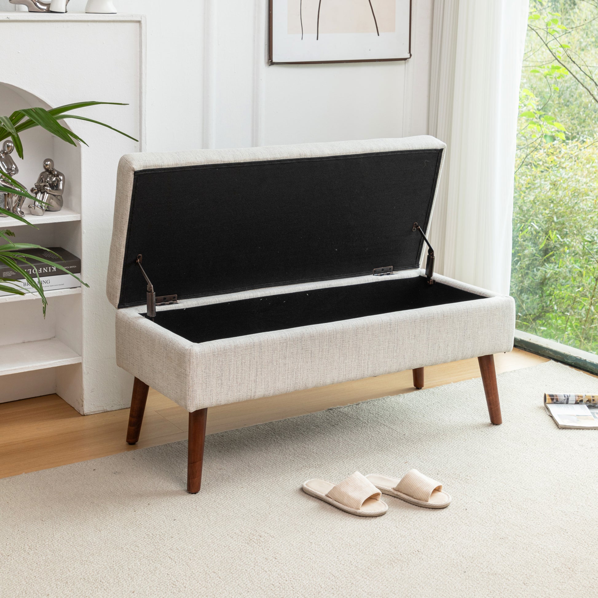 Storage Bench With Storage Bench For Bedroom End Of Bed Bench Foot Of Bed Bench Entryway Bench Storage Ottoman Bench 43.7" W X 18.1" D Off White Bench Off White Linen