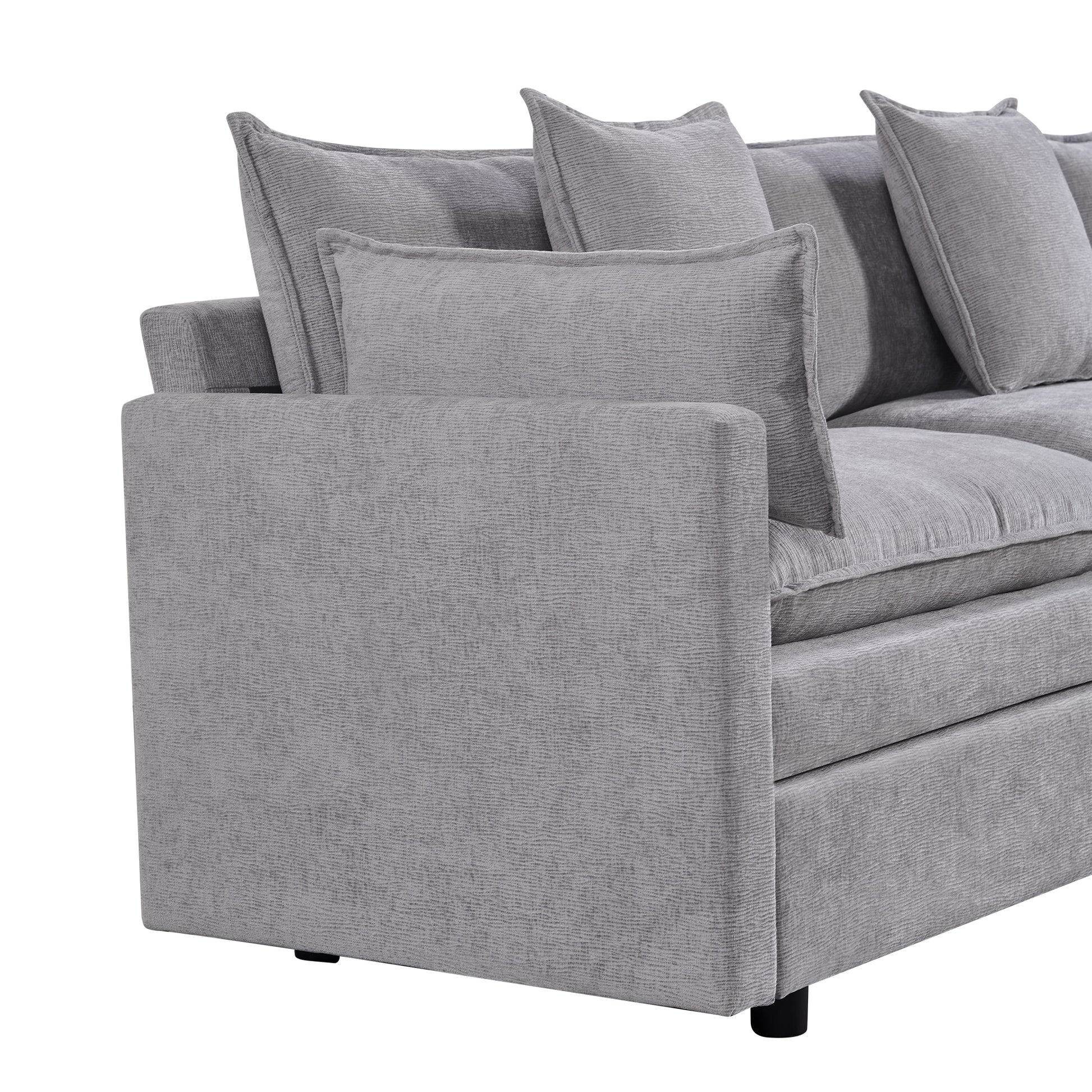 108.66"Modern Chenille L Shaped Sectional Sofa With Convertible Chaise, Comfy Cloud Couch Deep Sectional Sofa With Ottomans For Living Room Light Gray Wood Foam Chenille 3 Seat