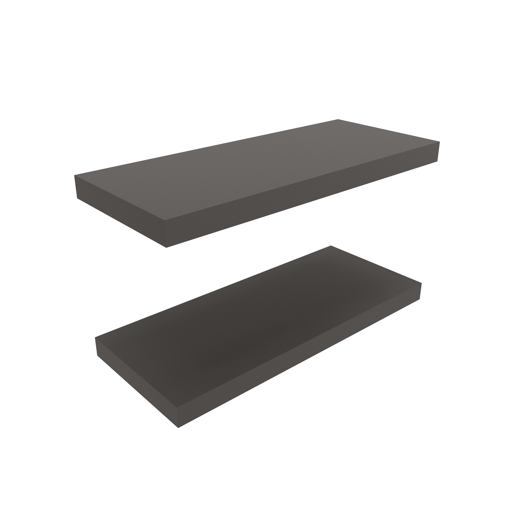 Floating Shelves 1.50" H, 2 Shelves, Matt Gray Grey Solid Wood Mdf Engineered Wood