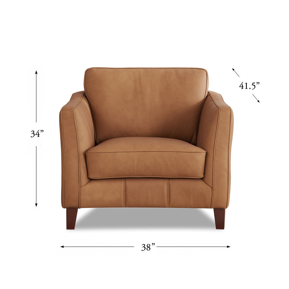 Aria Top Grain Leather Chair Brown Primary Living Space Mid Century Modern Eucalyptus Down Filling Leather