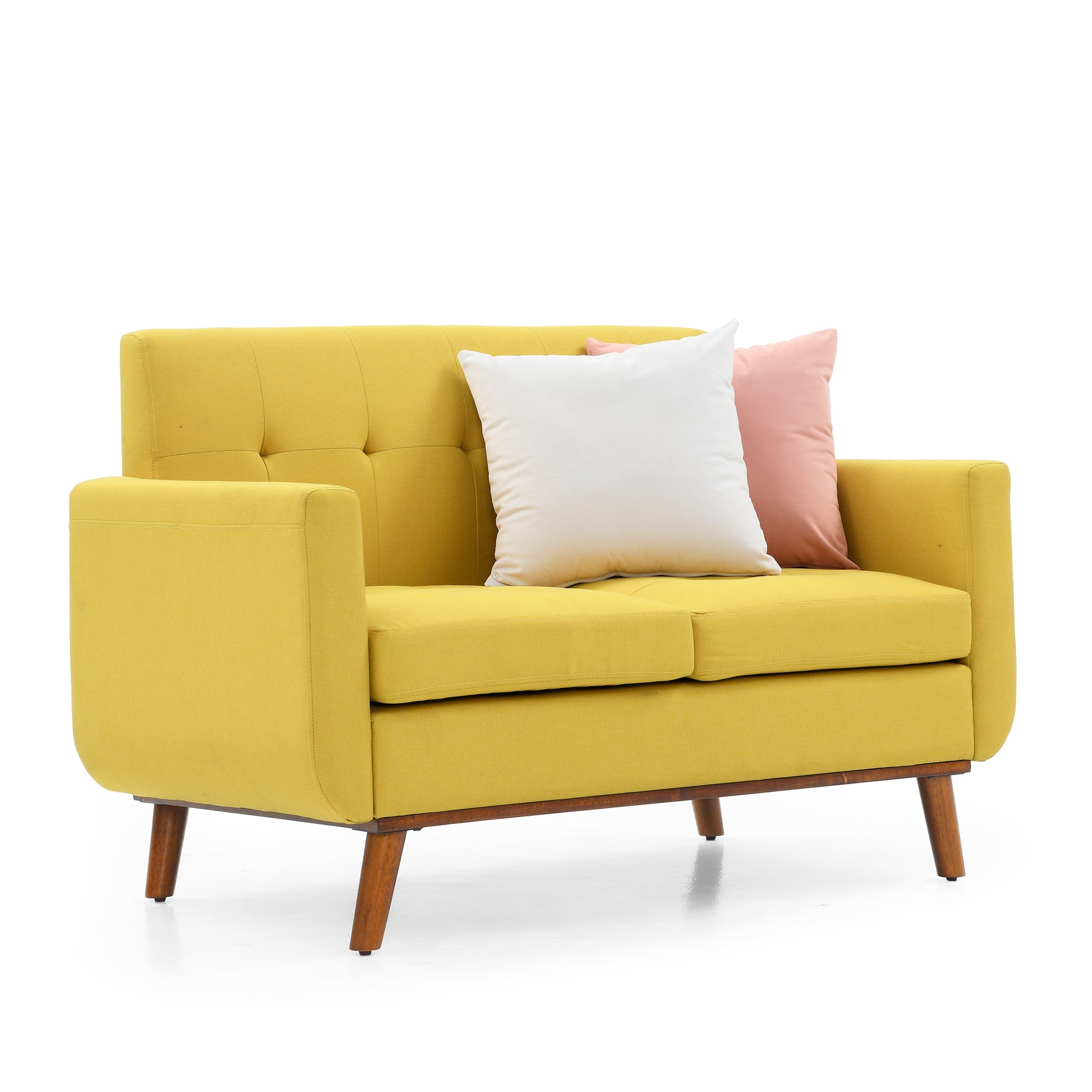 Loveseat Sofa, Mid Century Modern Decor Beautiful Seat Couches For Living Room, Button Tufted Upholstered Small Couch For Bedroom, Solid And Easy To Install Beautiful Seats Furniture, Yellow Yellow Foam 2 Seat