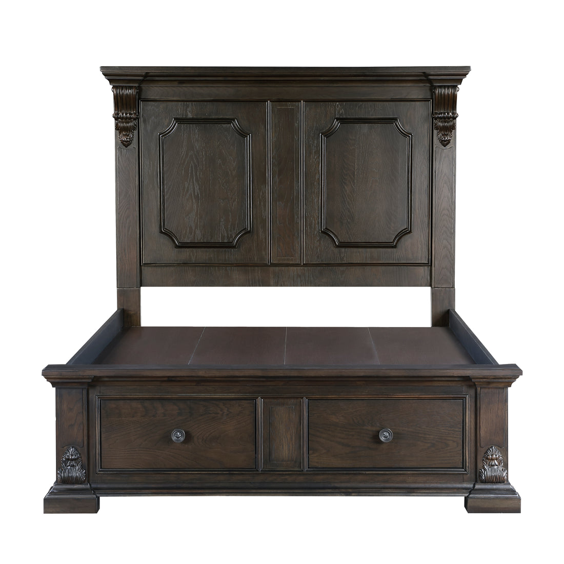 Elegant Mansion Eastern King Platform Bed With Footboard Storage Usb Charging Ports Traditional Vintage Bedroom Furniture 1Pc Espresso Finish Box Spring Not Required King Espresso Wood Bedroom Traditional,Vintage Storage Included Wood