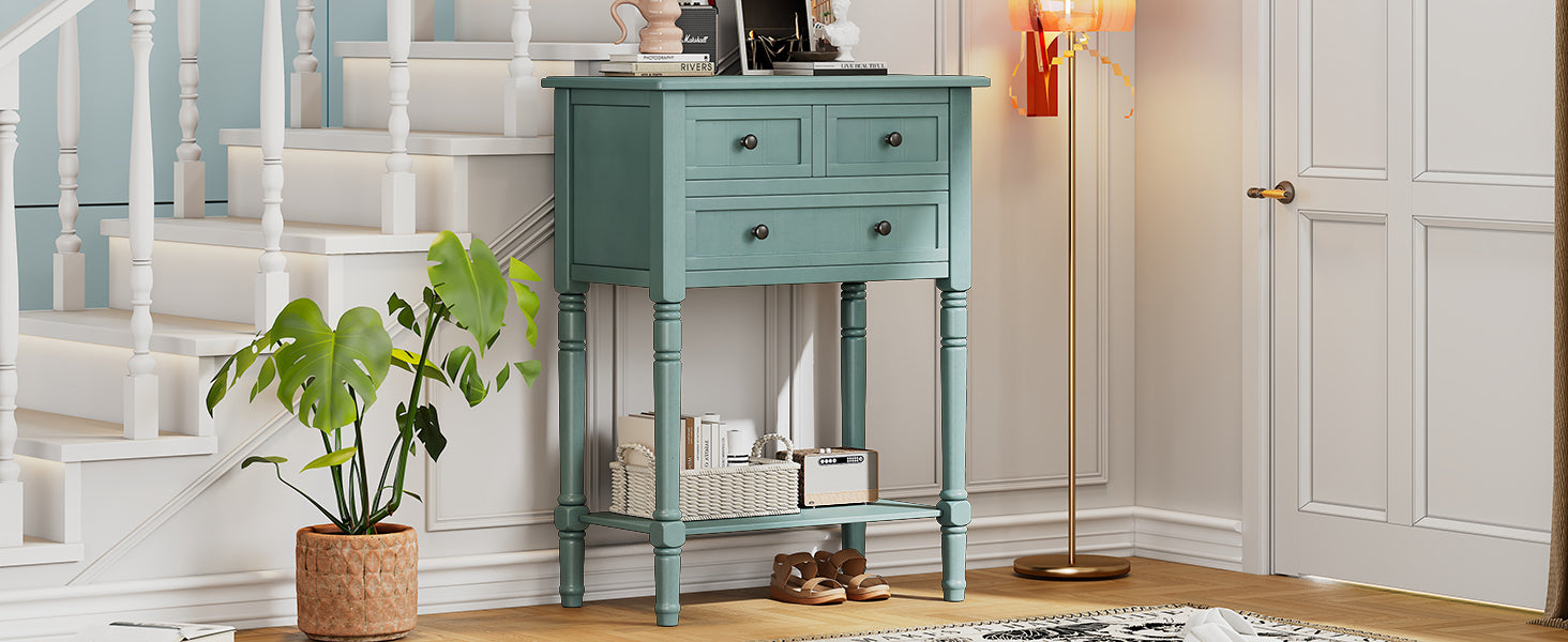 Narrow Console Table, Slim Sofa Table With Three Storage Drawers And Bottom Shelf Light Blue Light Blue Solid Wood Mdf