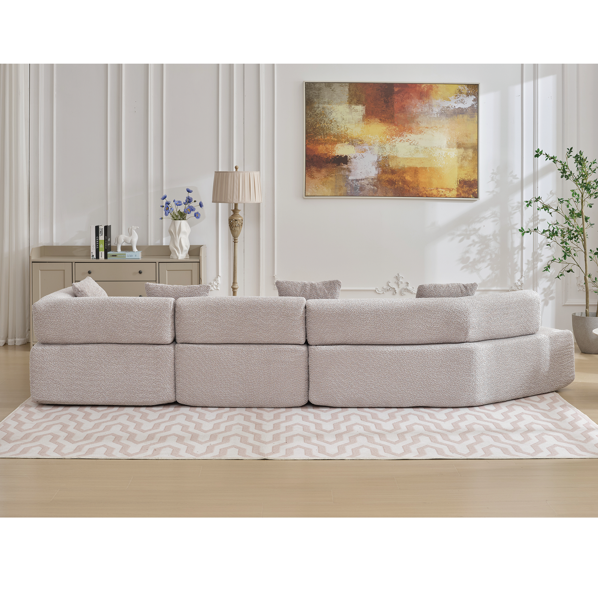 Arrived Modern Minimalist 140" L Shape Couch ,No Assembly Required,Boucle,Modular Sofa ,Couch With Chaise,Free Combination Foam Filled Sofa, 4 Seats, Gray Gray Polyester Primary Living Space Soft Modern Foam Polyester 4 Seat