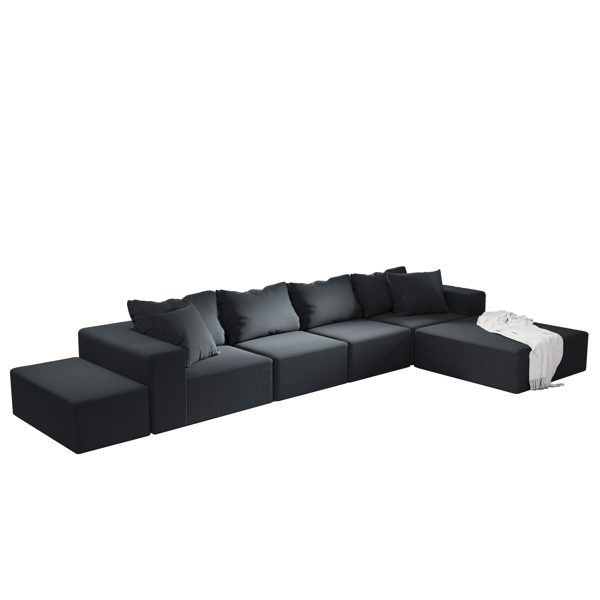 Modern Upholstered Sectional Sofa Couch Set,Modular 132" L Shaped Sectional Living Room Sofa Set With 6 Pillows,Free Combination Sofa Couch For Living Room,Bedroom Black Foam Chenille 6 Seat