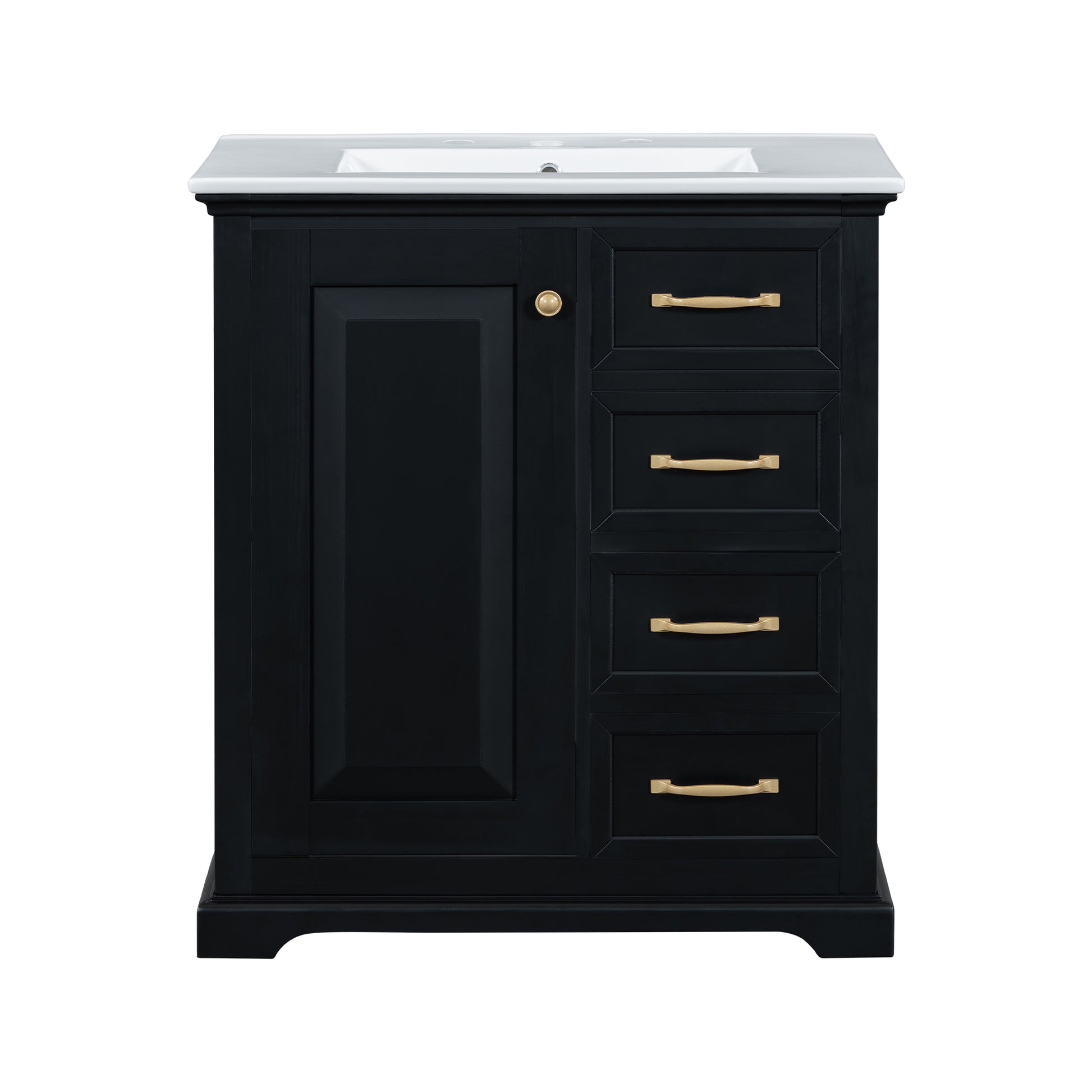 30" Bathroom Vanity With Sink, One Package, Black Bathroom Cabinet With Drawers, Solid Frame And Mdf Board Black Solid Wood Mdf
