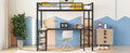 Full Xl Metal Loft Bed With Desk And Shelves, Loft Bed With Ladder And Guardrails, Loft Bed Frame For Bedroom, Black Full Xl Black Metal