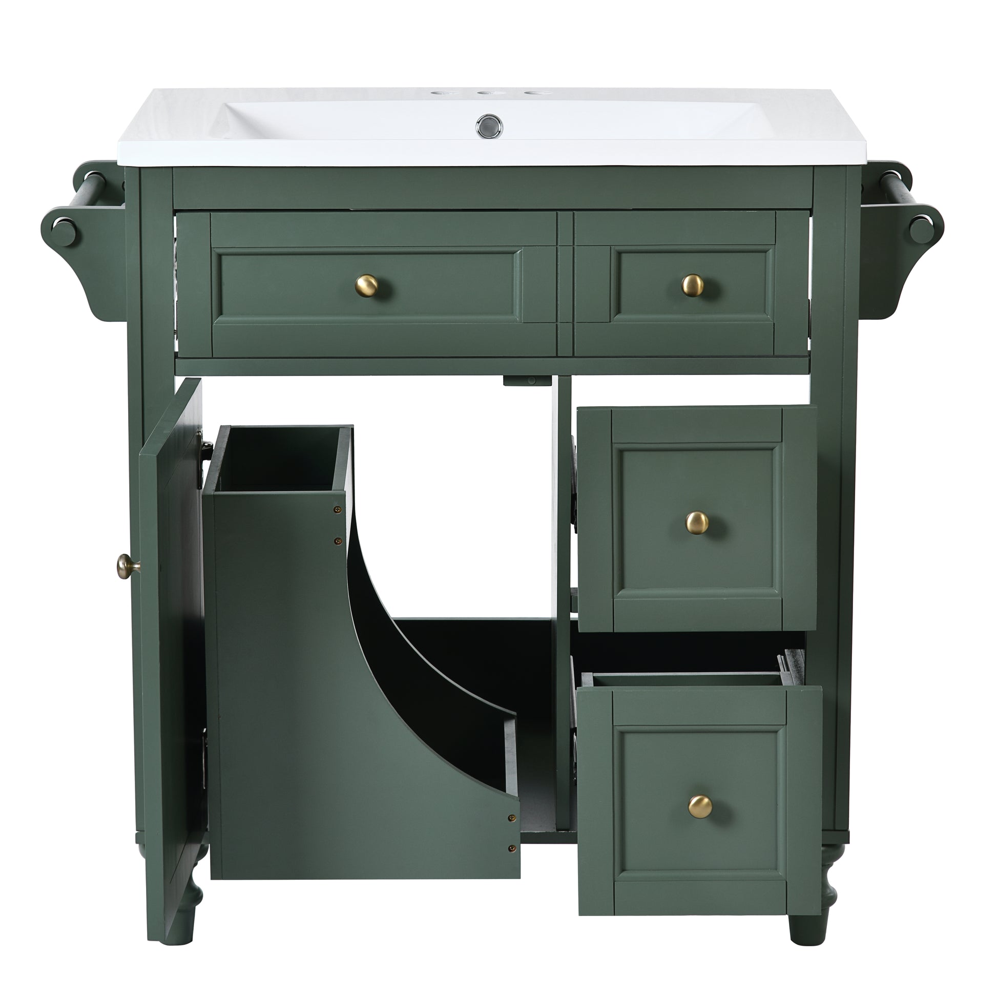 30'' Bathroom Vanity With Top Sink, Modern Bathroom Storage Cabinet With 2 Drawers And A Tip Out Drawer, Single Sink Bathroom Vanity Same As N710S130001F Green Bathroom Modern Solid Wood Mdf Resin