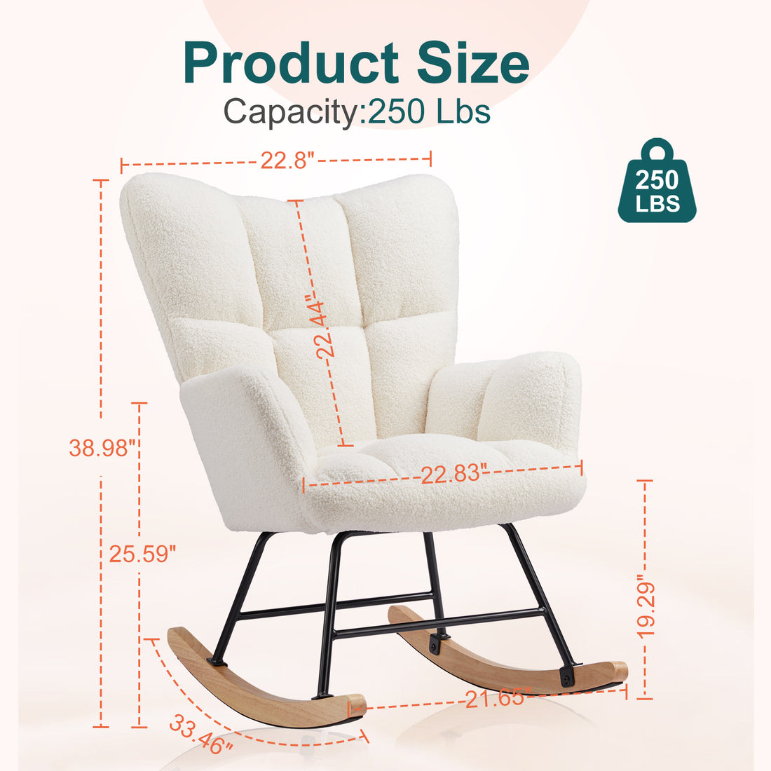 Rocking Chairs, 26" D X 37" W X 39" H, Beige Beige Metal & Wood