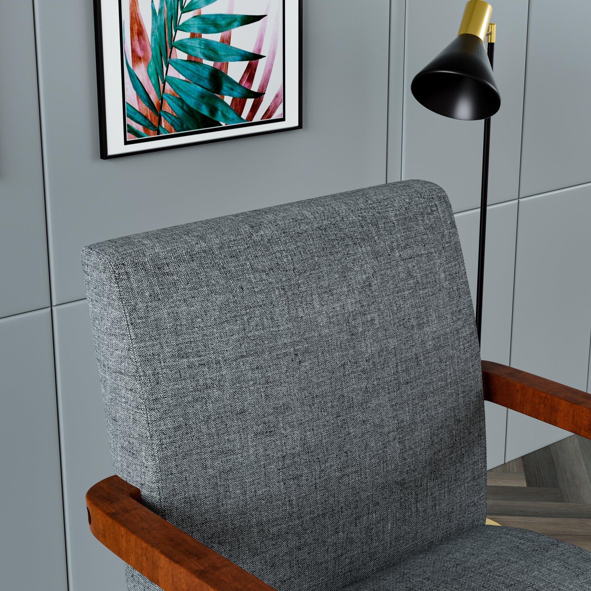 Fabric Accent Arm Chair Set Of 2 With Round Wood Table Grey Fabric