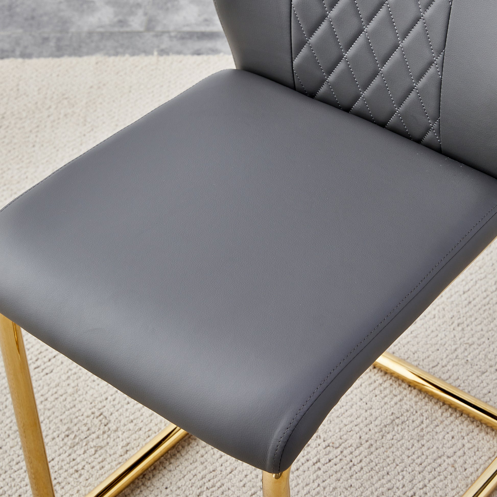 Table And Chair Set, The Table Is Equipped With A Marble Patterned Mdf Tabletop And Gold Table Legs.Dining Chairs,Gold Legged Upholstered Chairs Made Of Artificial Leather. Grey Gold Seats 4 Mdf