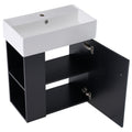 Video 21.6 Inch Modern Floating Bathroom Vanity With Ceramic Basin Perfect For Small Bathrooms, Left Side Storage Black Bathroom Ceramic Mdf