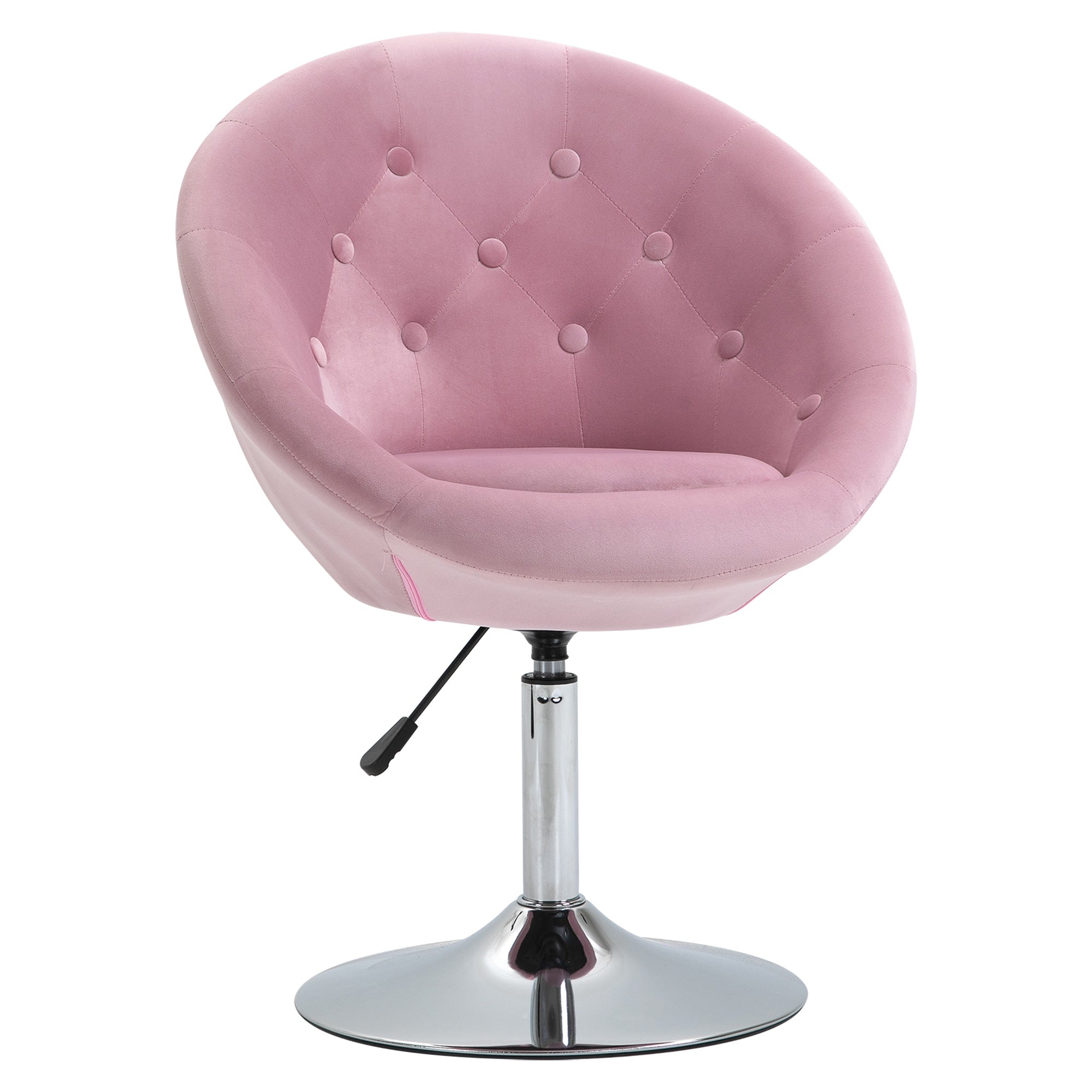 Homcom Modern Makeup Vanity Chair Round Tufted Swivel Accent Chair With Chrome Frame Height Adjustable For Living Room, Bedroom Pink Pink Steel