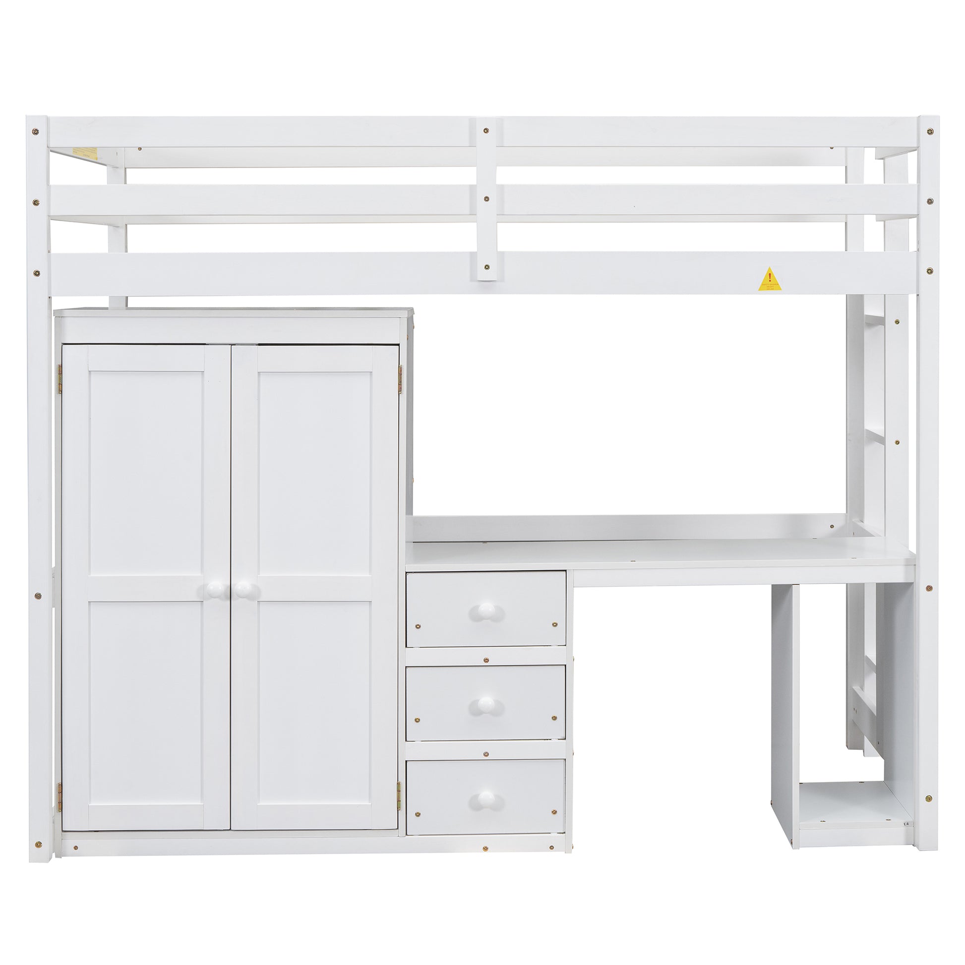 Twin Size Loft Bed With Wardrobe, Desk And Storage Drawers, White Twin White Pine