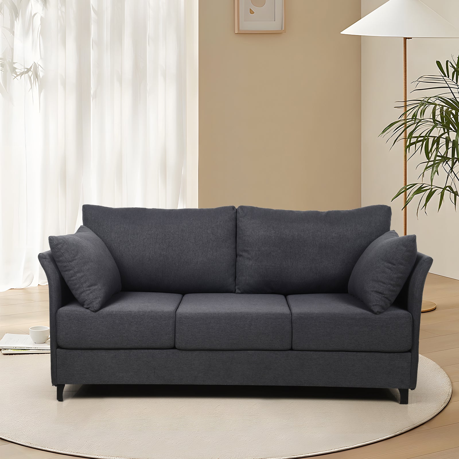 Modern Detachable Sofa 3 Seater Sofa Couches With Metal Frame For Living Room Apartment Bedroom,Linen,Dark Gray Dark Gray Linen 3 Seat