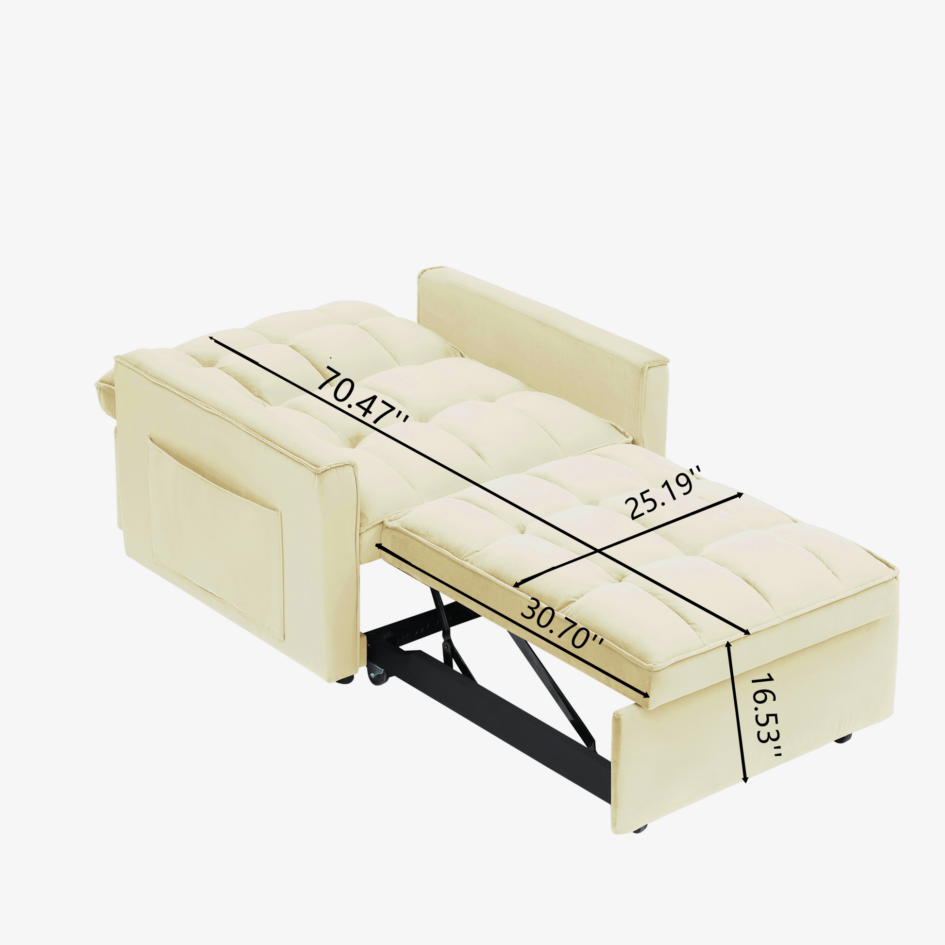 Sofa Bed Chair 3 In 1 Convertible, Recliner, Single Recliner, Suitable For Small Spaces With Adjustable Back Black Creamy White Creamy White Light Brown Velvet Wood Primary Living Space Cushion Back Modern,Traditional Eucalyptus Solid Wood Mdf Resin