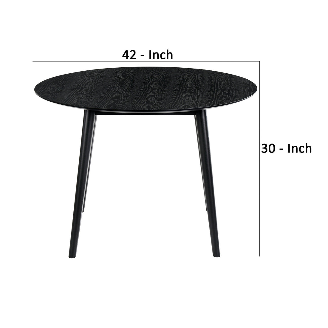 Round Dining Table With Wood And Tapered Legs, Black Black Wood