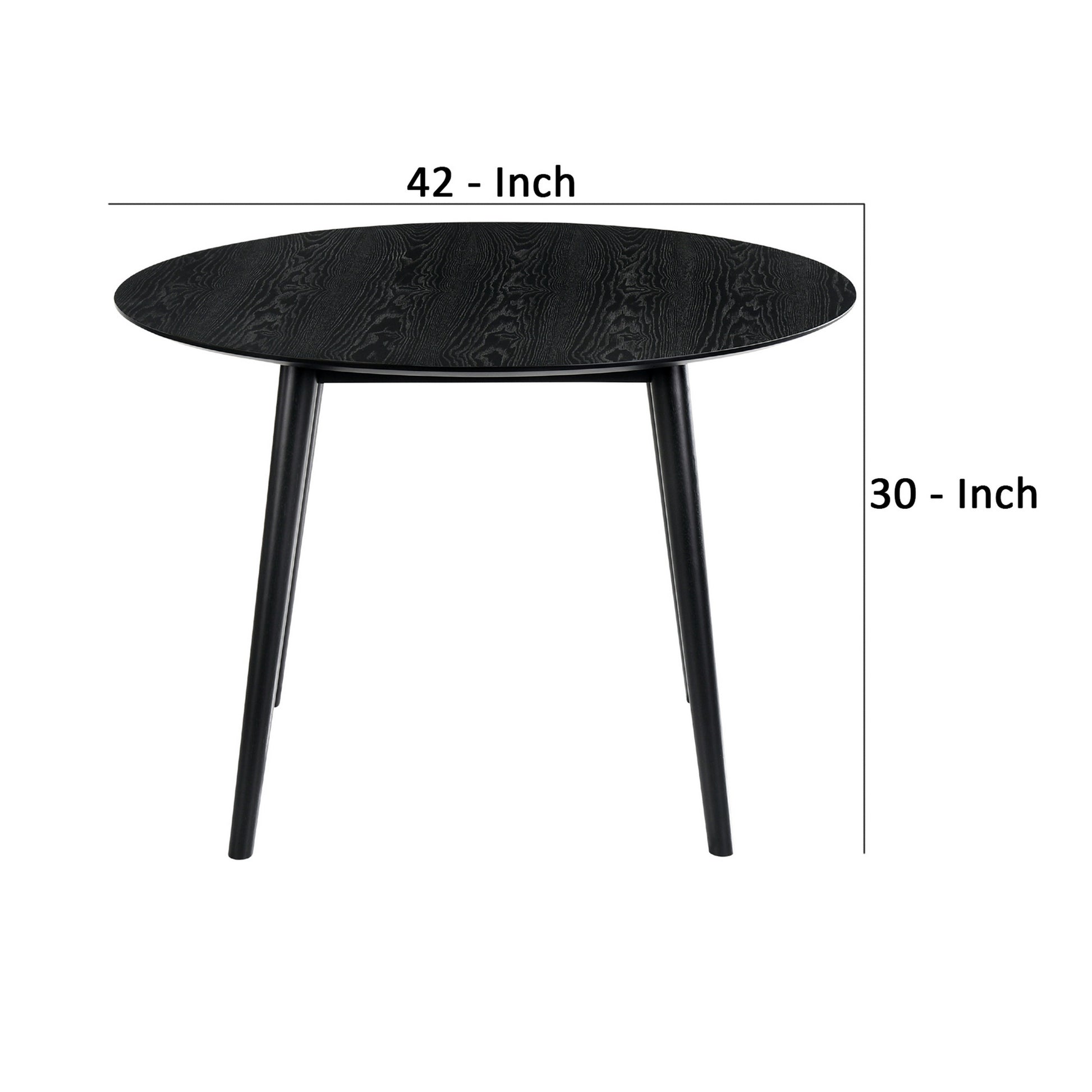 Round Dining Table With Wood And Tapered Legs, Black Black Wood