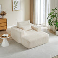 62.5 Inch Corduroy Sponge Sofa Lounge Chair With Removable Footrest,No Assembly Required,Fluffy Modern Sleeper Chair For Indoor Living Room Bedroom Beige Foam Corduroy 1 Seat