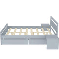 Queen Size Wooden Platform Bed With 2 Storage Drawers And 2 Bedside Tables, Gray Queen Gray Pine
