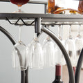 Black 2 Tier Bar Cart, Slide Bar Serving Cart, Retro Style Wine Cart For Kitchen, Beverage Cart With Wine Rack And Glass Holder, Rolling Drink Trolley For Living Room, Dining Room Black Metal Metal & Wood