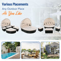 Outdoor Rattan Daybed Sunbed With Retractable Canopy Wicker Furniture, Round Outdoor Sectional Sofa Set, Black Wicker Furniture Clamshell Seating With Washable Cushions, Backyard, Porch, Beige Yes Beige Seats 8 Garden & Outdoor Foam Wicker