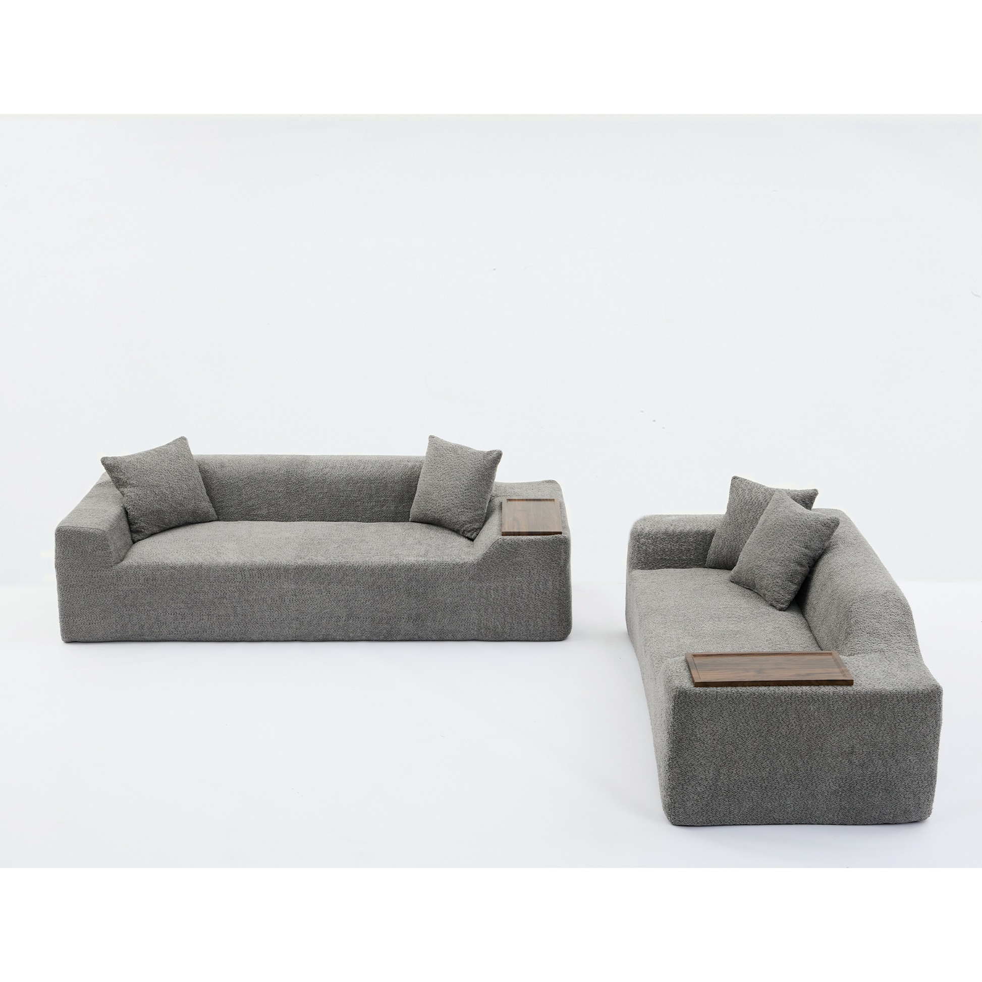 Arrived 2 Piece Boucle Cloud Sofa Set, Upholstered Sofa Set, Modern 3 Seater And 2 Seater Sofa With Mdf End Table For Living Room ,Apartment,3 2 Couch,Boucle,Dark Gray Gray Polyester Primary Living Space Soft Tight Back Modern Square Arms Foam