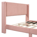 Queen Size Corduroy Platform Bed With Metal Legs, Pink Old Sku:Wf300238Aah Queen Pink Corduroy