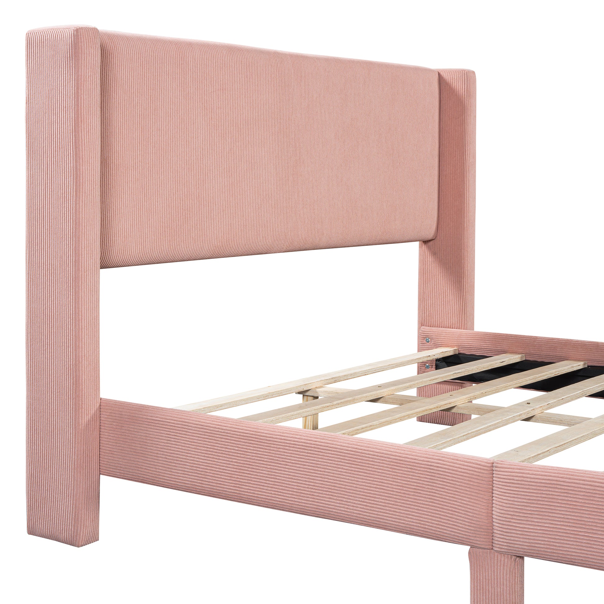 Queen Size Corduroy Platform Bed With Metal Legs, Pink Old Sku:Wf300238Aah Queen Pink Corduroy